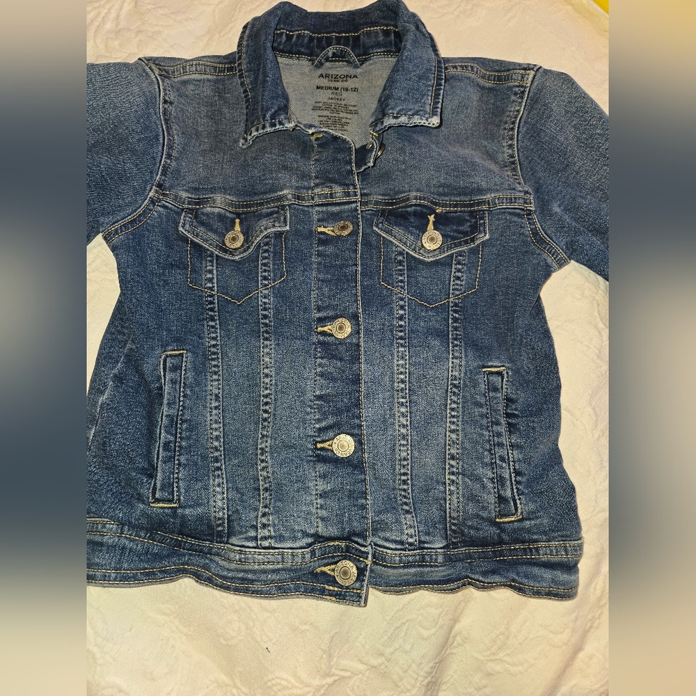 Arizona Jean Company Girl's Long Sleeve Blue Denim Jean Jacket Size medium 10-12